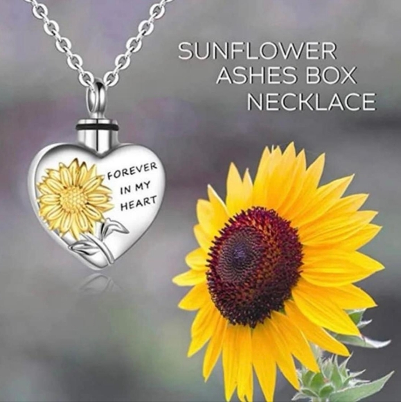 Accessories - Heart Sunflower Cremation Ash Pendant Memorial Keepsake Urn Necklace